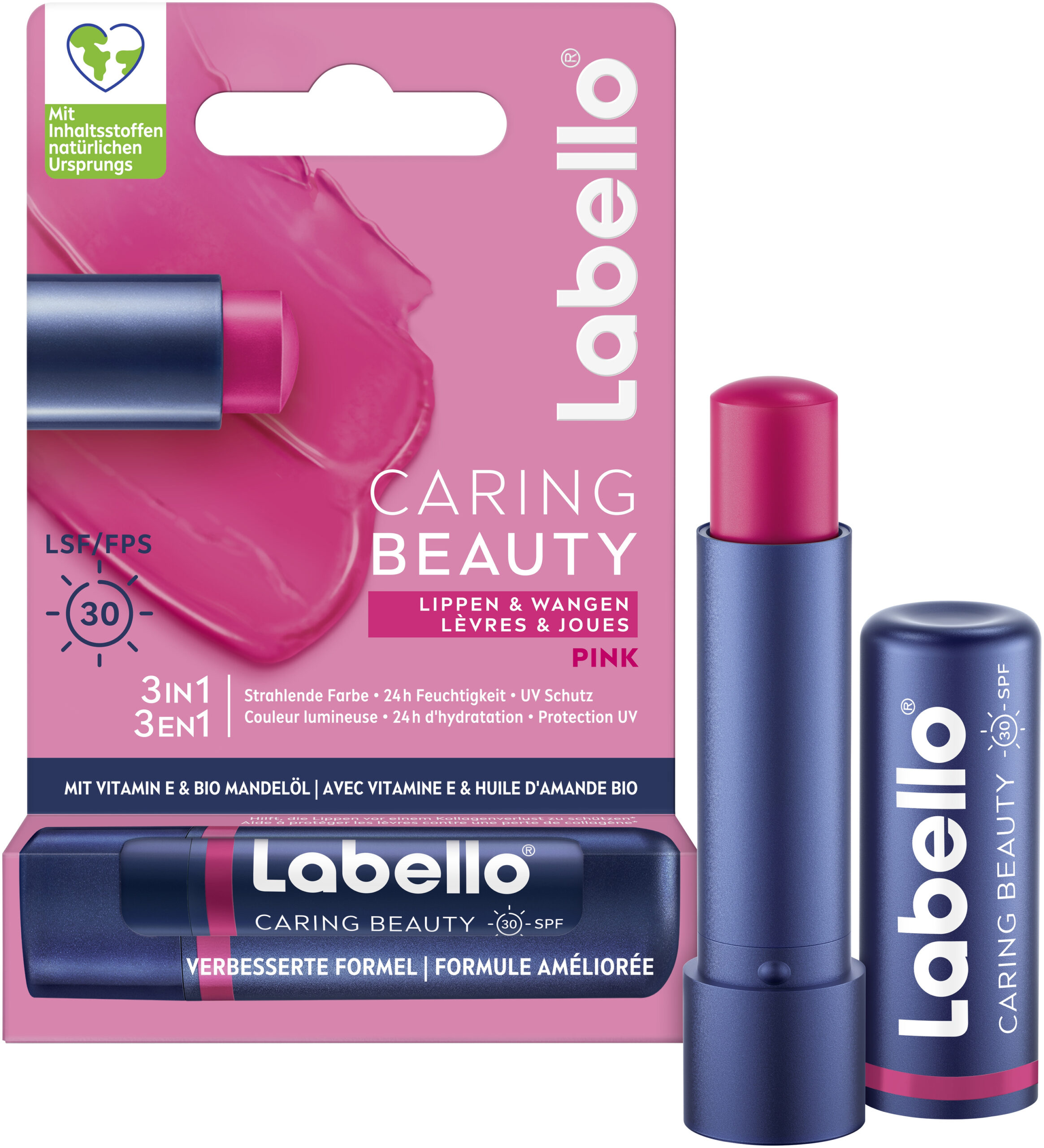 Labello Caring Beauty Lip & Cheek – Getönter Lippenbalsam & Blush Stick, LSF 30, Pink, 4.8 G
